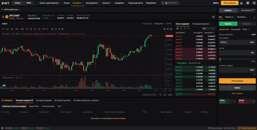 Спотовая торговля криптовалютой на Байбит